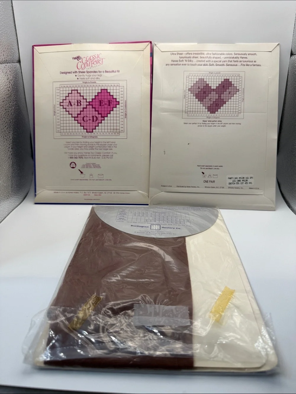 Lot of 3 Vintage Pantyhose Hanes Too & Hanes & Burlington Size Sm & A & AB New